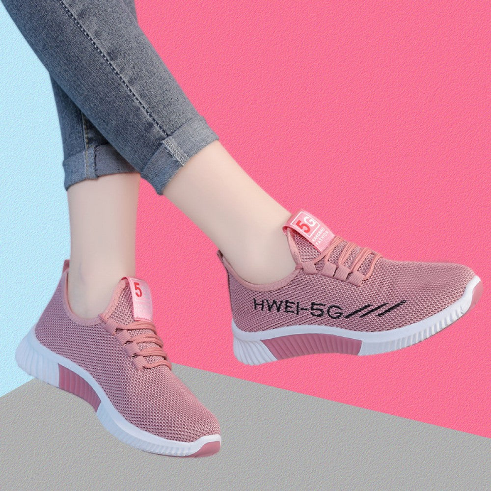 Mesh Lace-Up Sneakers for Women Lightweight Breathable Non-Slip Soft And Comfortable Shoes For Walking Running Jogging Exercise Gym and Outdoor Office Casual Shoes - Pink