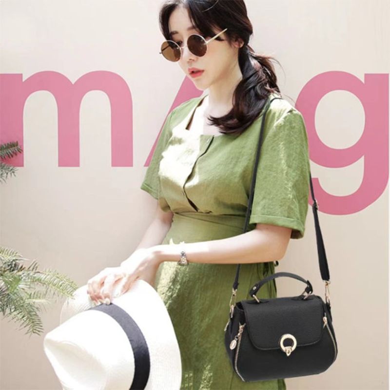 Black Plain Handbag: Stylish, Adjustable Strap, Twist Lock, Daily Chic - Shop N Save