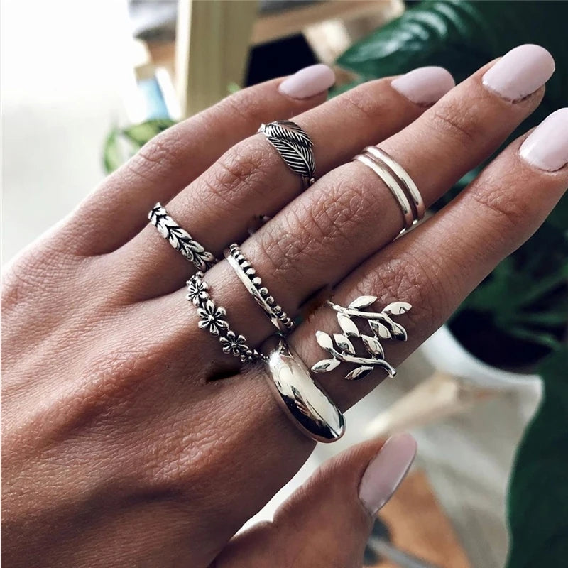 Docona 9pcs Bohemia Sunflower Rings: Silver Midi Knuckle Anillos Set for Women - Shop N Save