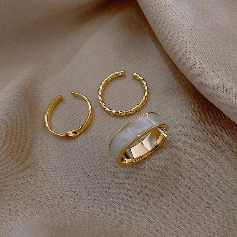 Boho Enamel Metal Ring Set: Geometric Twist & Adjustable - Shop N Save