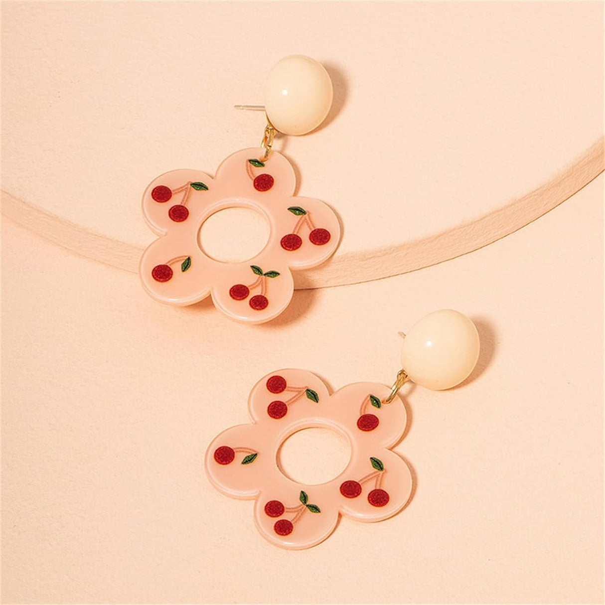 Pink & Goldtone Cherry Drop Earrings: Elegant Nature-Inspired Style - Shop N Save