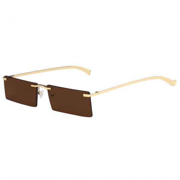 Frameless Slim Lens Personality Square Sunglasses - Dark Brown