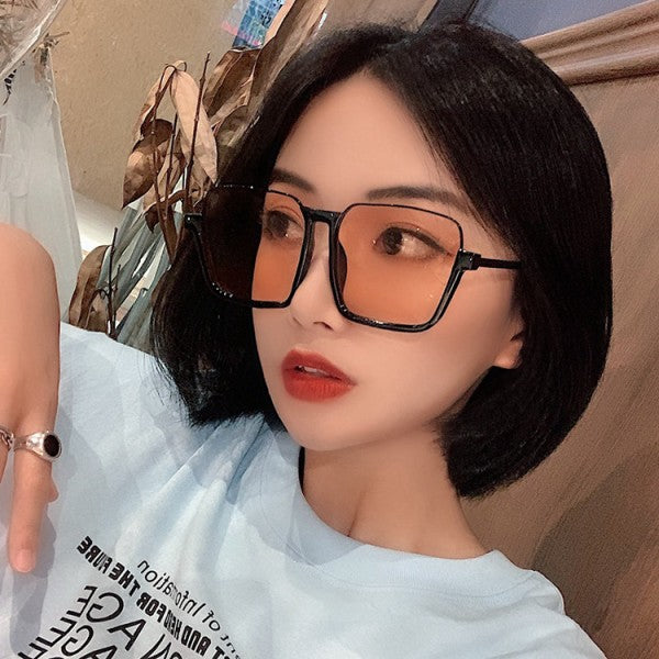 Retro Square Half Frame Sunglasses - Black
