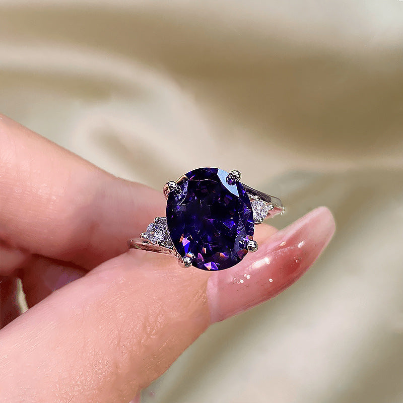 Large Carat Deep Purple Cubic Zirconia Ring, Retro Filigree Cocktail Ring, Elegant Bridal Jewelry For Her