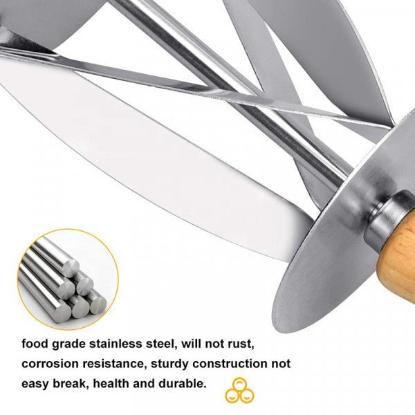 Wooden Handle Roller Slices Cake Bread Cutter - Silver - Shop N Save