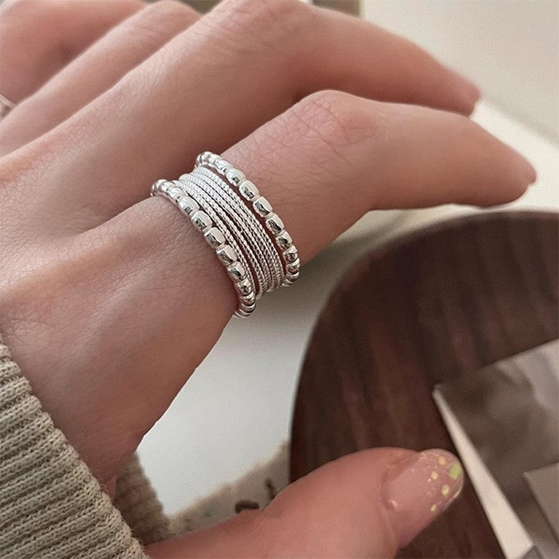 INS Style Irregular 925 Sterling Silver Stacking Rings For Women, Simple Non-Fading Versatile Finger Rings