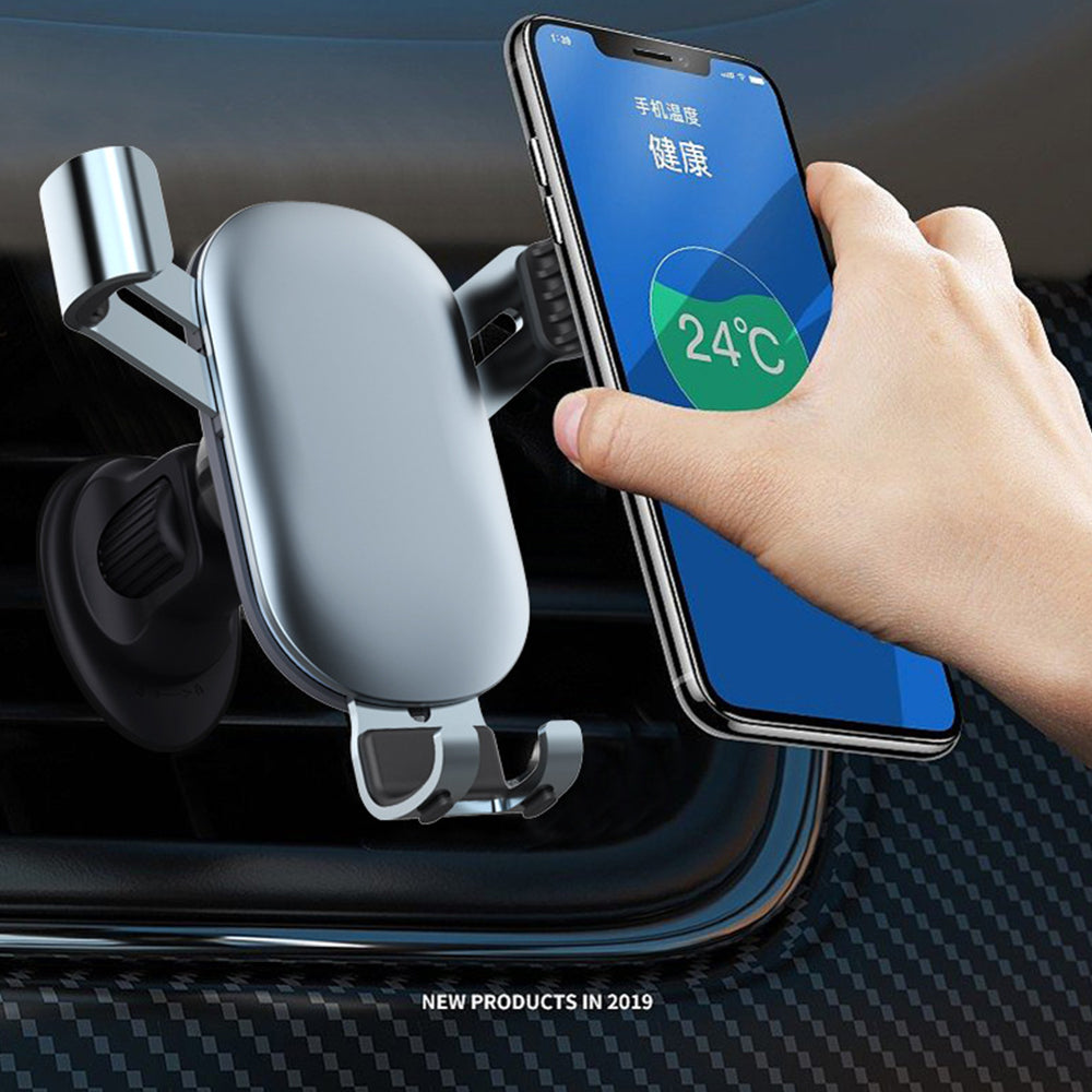 Air Vent Car Phone Holder - Round Shape Strong Grip Air Outlets Ball Head Car Mount Bracket Mobile Holder For All Type Of Car - Black