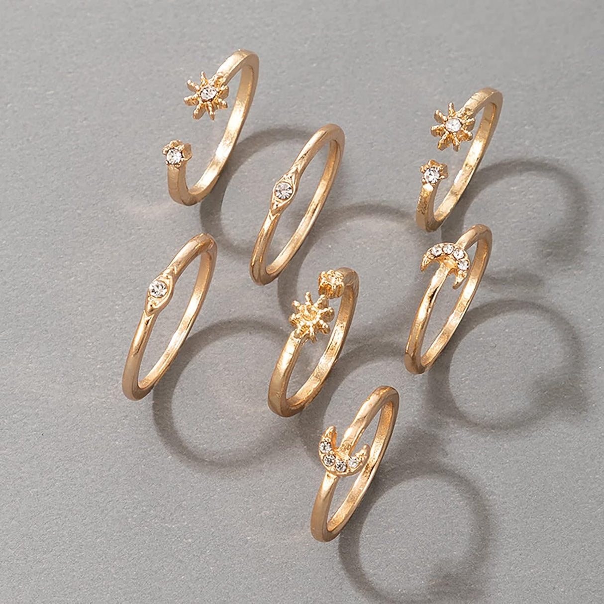 Vipomkowa 7-Piece Blue & Gold Zircon Ring Set: Retro Metal Fashion for Women - Shop N Save