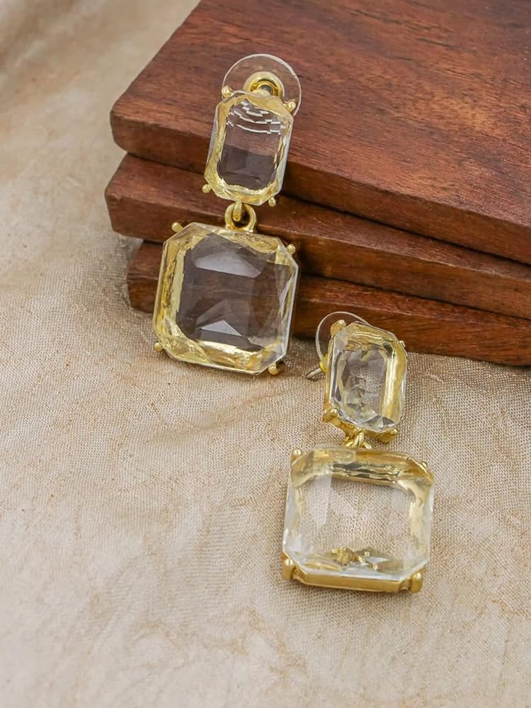 Chimes Crystal Earrings: Geometric Stud Drop, White Color - Shop N Save