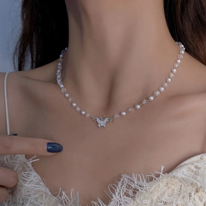 Korean Pearl Butterfly Choker: Elegant Wedding & Party Necklace - Shop N Save