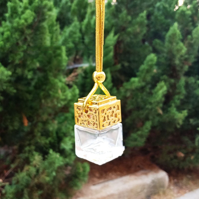 Car Perfume Bottle Pendant Gold And Silver Hollow Square