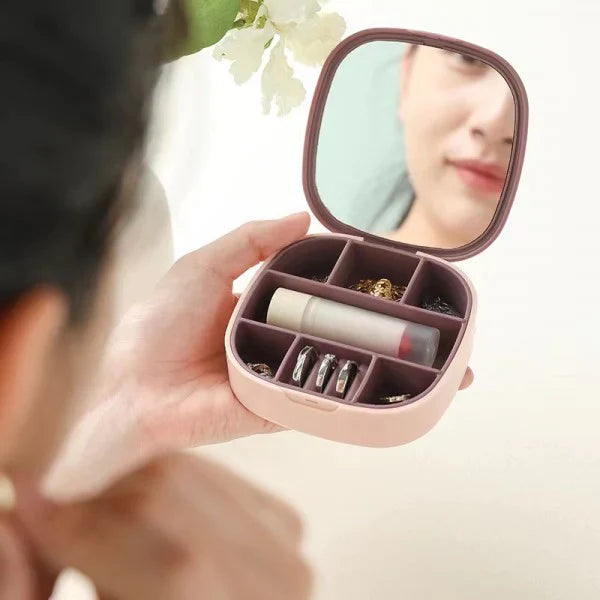 Mini Jewelry Organizer Storage Box With Mirror - Pink - Shop N Save