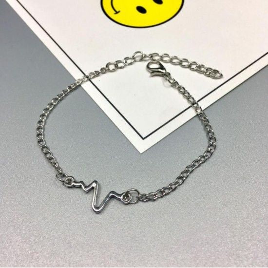 Cardiogram Lightning Design Couple Heartbeat Bracelet - Silver