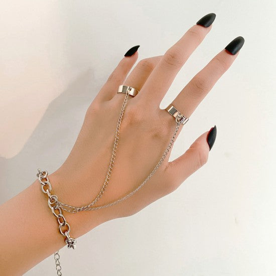 Chain Ring Female Adjustable Conjoined Open Joint Ring Silver