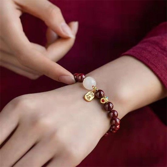 Finger String Of Cinnabar Lucky Transfer Beads Bracelet Wine Red
