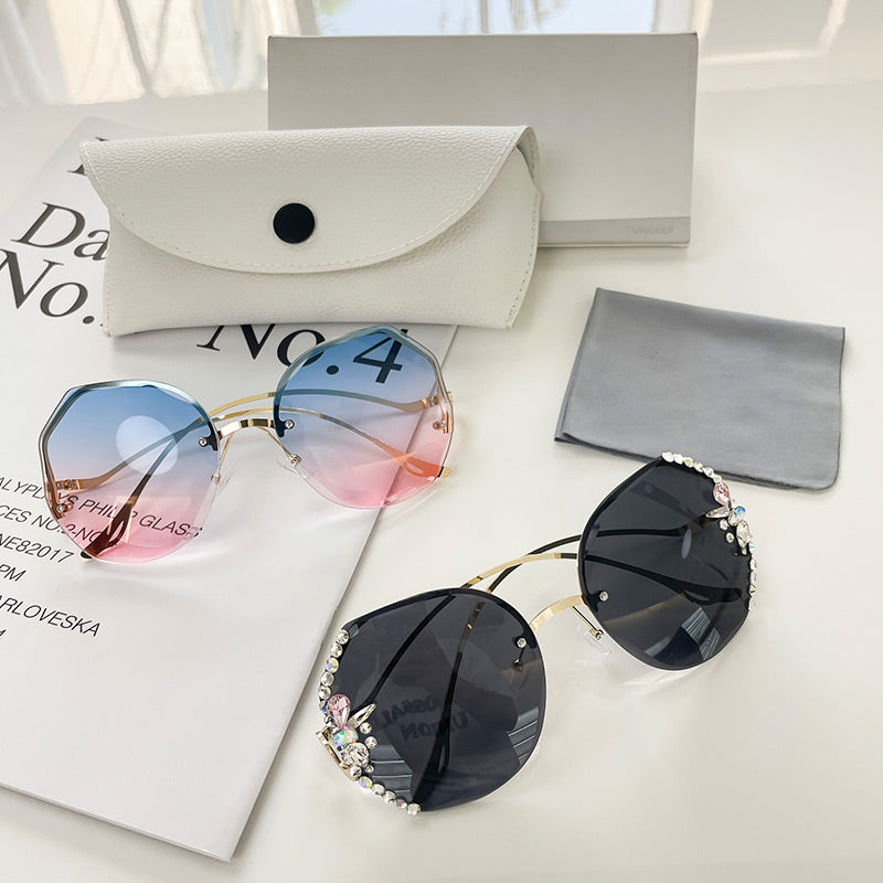 Women Fashion Diamond Rimless Sunglasses - Purple Pink - Shop N Save