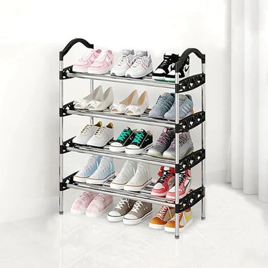 Four Layer Easy Assemble Shoe Rack - Black Silver - Shop N Save