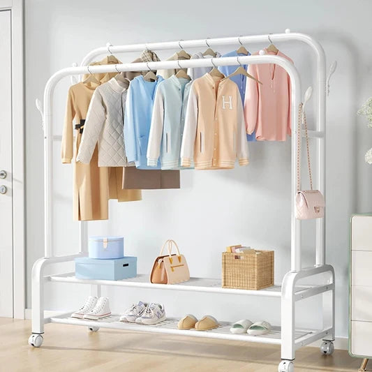 Double Rail Clothes Rack Hanger With Shoes Organizer