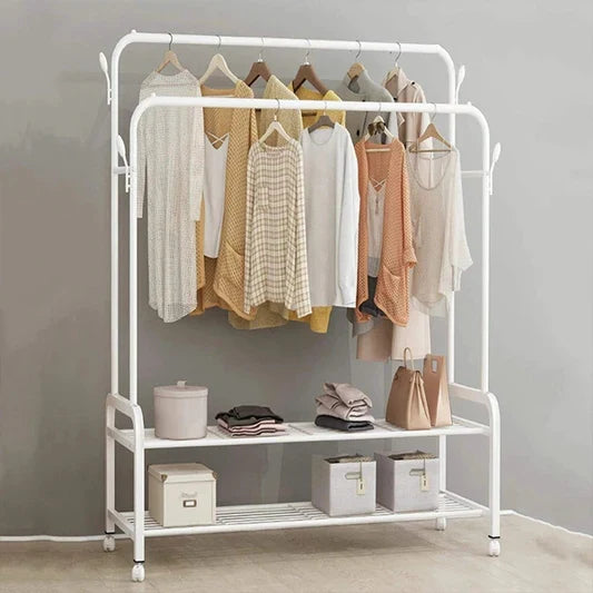 Double Rail Clothes Rack Hanger With Shoes Organizer