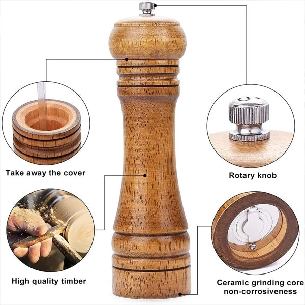 Adjustable Wooden Salt And Pepper Swivel Grinder Mill - Black