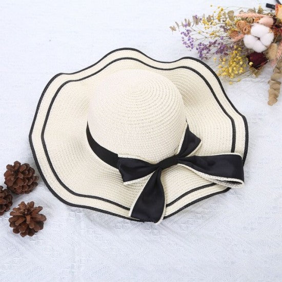 Large Brim Sun Protection Wave Edge Hat Beach Cap - White