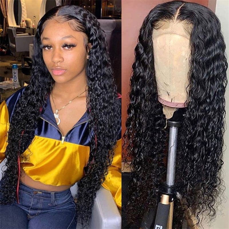 Black Curly Long Hair Lace Wig: High-Temperature Silk, Headgear