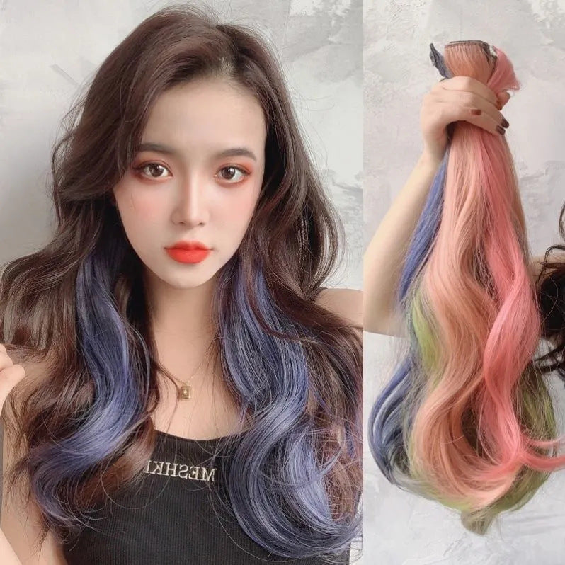 Dazzling Highlights: Long Curly Hairpiece for Women - 5 Vibrant Colors, Hanging Ear Design