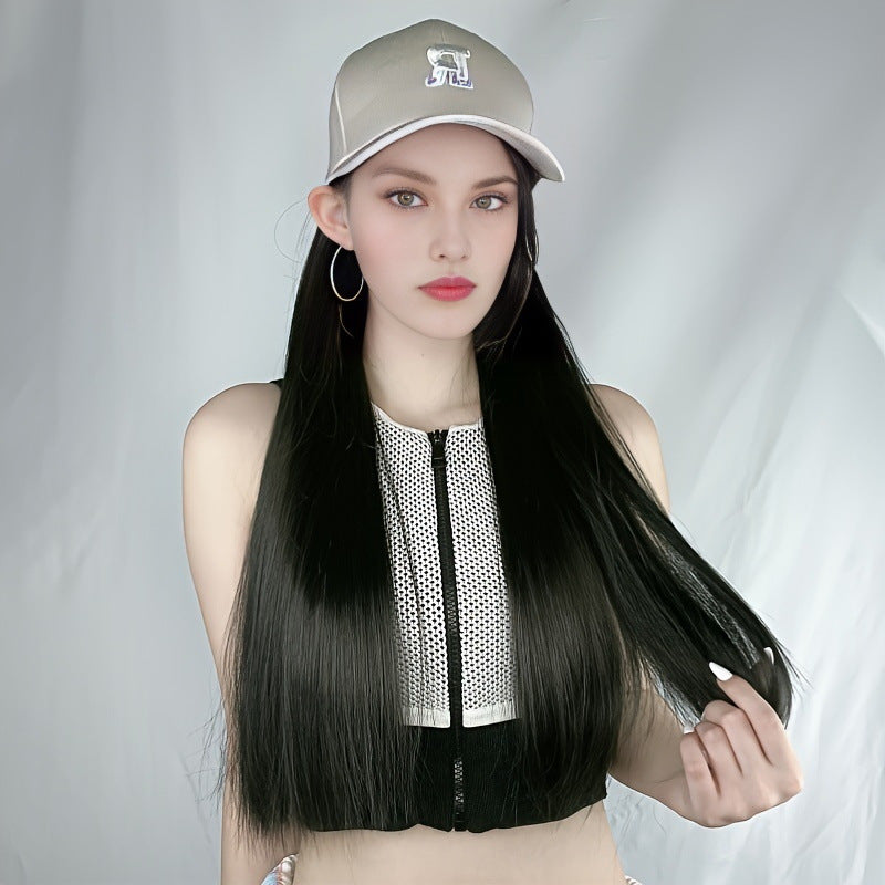 R Standard Peaked Cap Wig, Long Straight Hair, Integrated Fiber Headgear