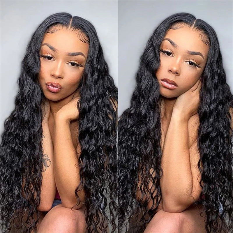 European & American Afro Wig: Black Medium-Parted Long Curly