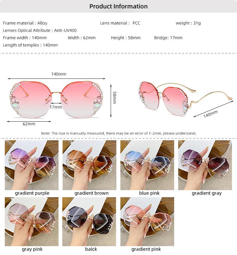 Women Fashion Diamond Rimless Sunglasses - Purple Pink - Shop N Save
