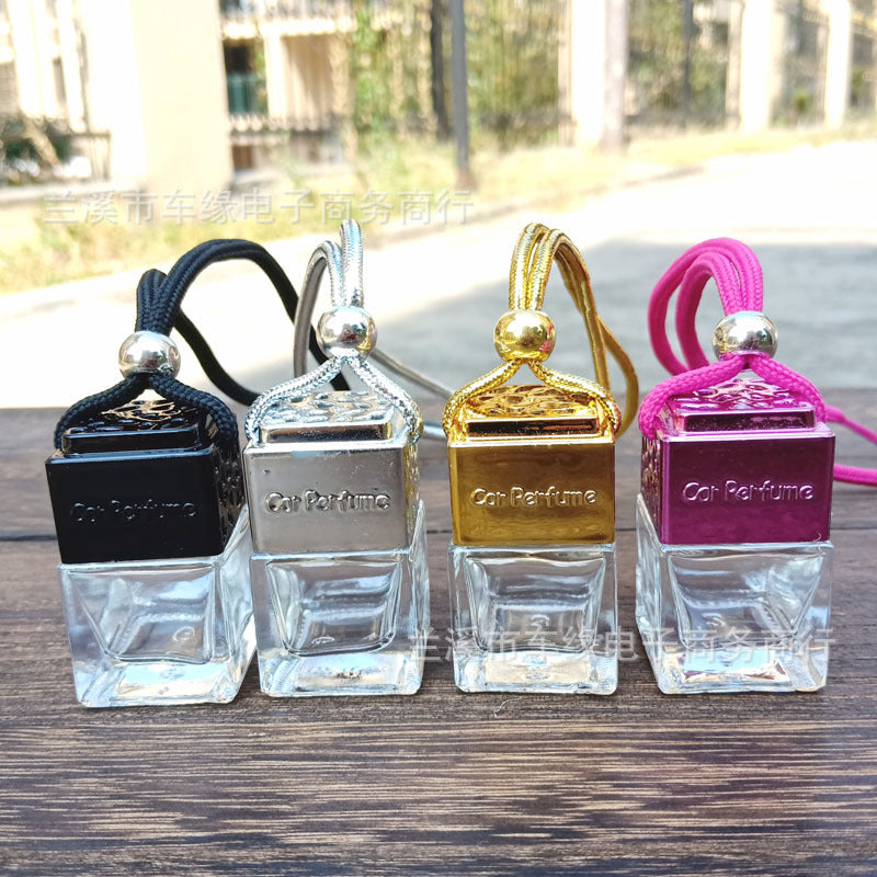 Car Perfume Bottle Pendant Gold And Silver Hollow Square