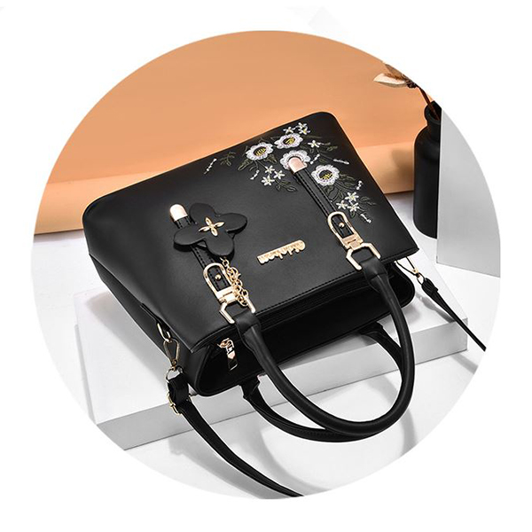 Floral Embroidered Handbag: Stylish, Adjustable Strap, Zip Closure, Quality - Shop N Save