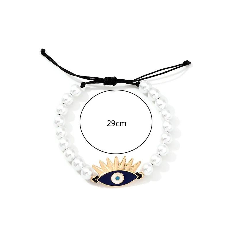 Pearl Evil Eye Bracelet: Vintage Turkish Jewelry, Adjustable Rope - Shop N Save