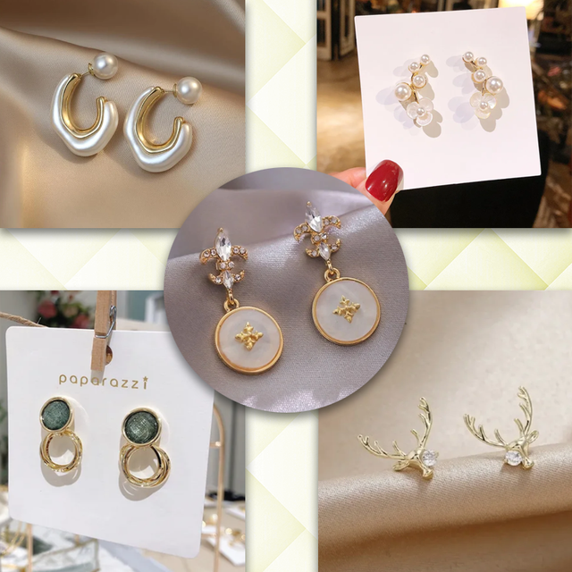 5 Pieces Elegant Earrings Party Wear Beach Fashion All Season Gold Plated Pearl Earrings Set - Shop N Save