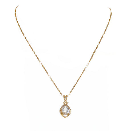 European and American necklace jewelry Light luxury simple style niche perfume bottle water drop transparent crystal zircon necklace accessories