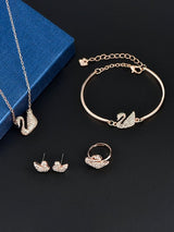 CZ Rose Gold Swan Jewelry Set - Pendant Bracelet Earrings Ring - Shop N Save