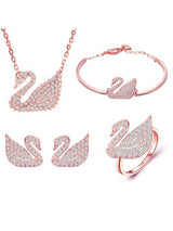 CZ Rose Gold Swan Jewelry Set - Pendant Bracelet Earrings Ring - Shop N Save