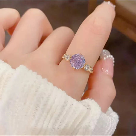 Octagon Millenia Rose Cut Aquamarine Ring For Women, Luxury Elegant Rose Design, Versatile Delicate Statement Ring