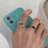 2 Pcs Fashion Heart Shaped Mixture Ring Hip-Hop Punk Hollow Women Ring Silver