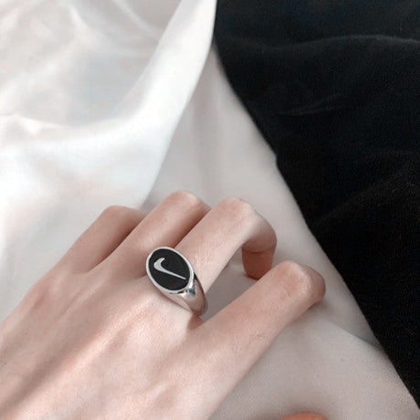 Nike Swoosh Logo Square Signet Ring Black