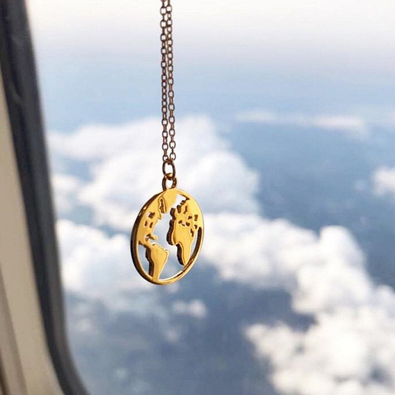 World map golden necklace