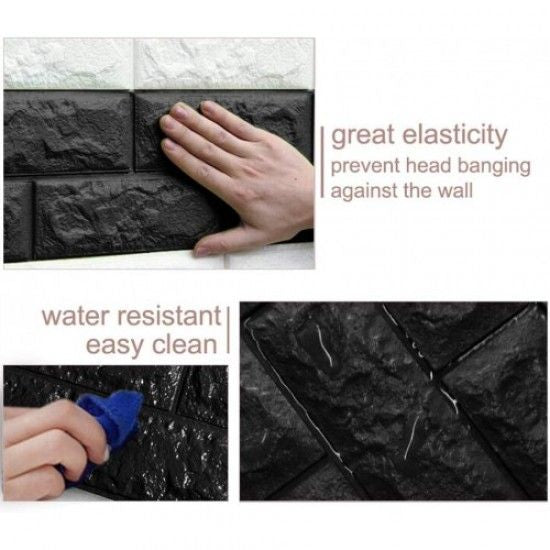 3D Wall Wallpaper Self-Adhesive 70 x 78 CM - Black