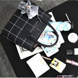 Cute Bear Double Handle Women Shoulder Bag Grid Textured Synthetic Leather Zipper Closure Black - Shop N Save