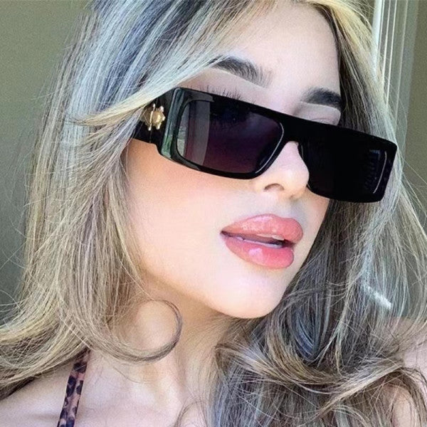 Small Frame Square Metal Decorative Unisex Sunglasses - Black - Shop N Save