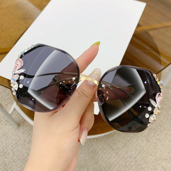 Women Fashion Diamond Rimless Sunglasses - Black - Shop N Save