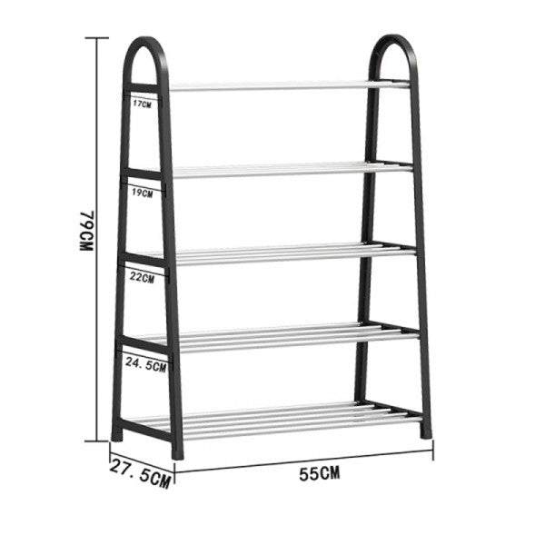 Compact 5 Shelf Shoe Organizer Ideal for School Office and Home! Easy-to-Install Plastic Rack Saves Space and Offers Versatile Storage - Shop N Save