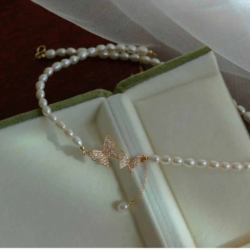 Vintage Butterfly Faux Pearl Necklace: Women's Party Clavicle Chain - Shop N Save