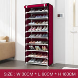 9 Layers High Storage Dustproof Shoe Storage Rack - Wine Red