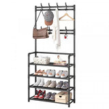 Multifunctional 5 Tiers Shoe Rack And Hat Coat Hanger - Black