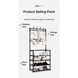 Multifunctional 5 Tiers Shoe Rack And Hat Coat Hanger - Black